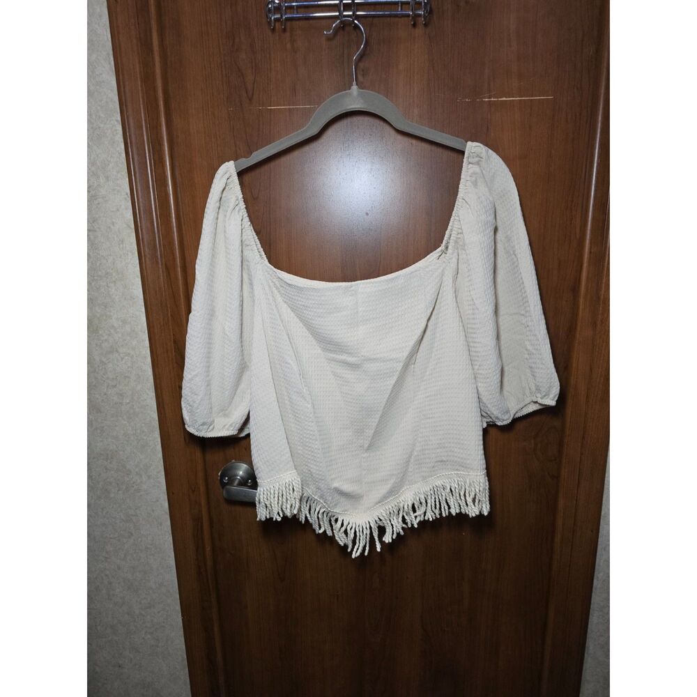 NWOT Shein Curve Off the Shoulder Waffle Crop Top with Fringe Sz 4XL